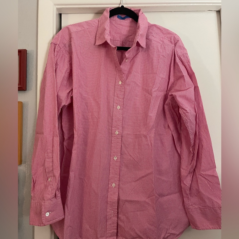 J. McLaughlin Finn gingham white and dark pink 100% cotton blouse